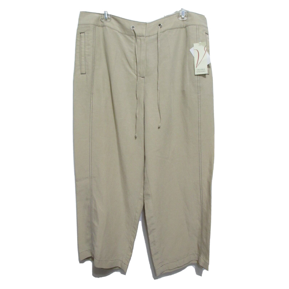 NWT ($65) Valerie Stevens Linen Blend Capri Pants Beige Women Sz L